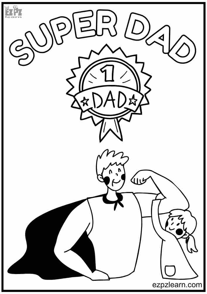 NUMBER 1 DAD FATHERS DAY COLORING CARD Downloadable PDF